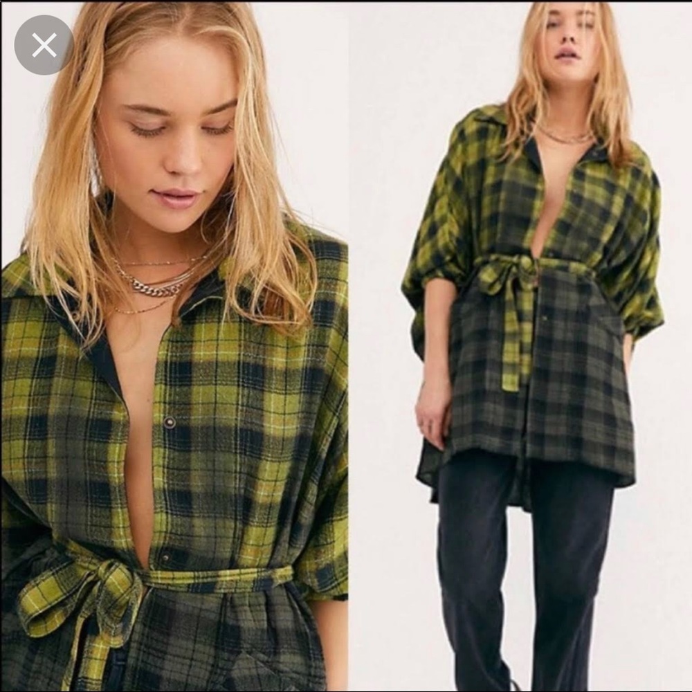Free People Green Ombré Flannel, Shirt, Dress